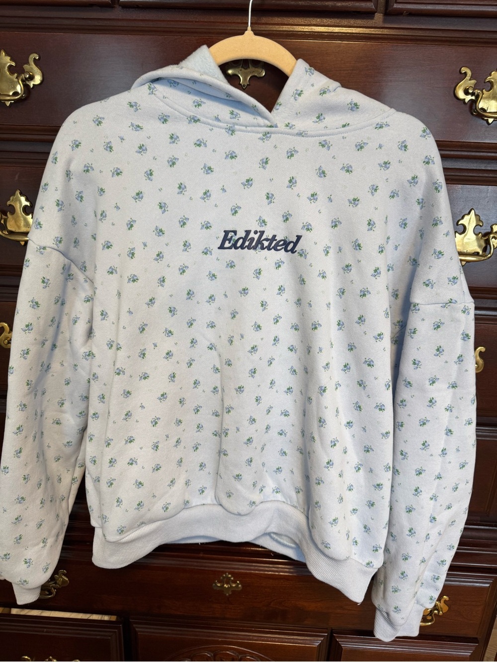 Edikted Pale Blue Floral Crewneck Hoodie Sweater